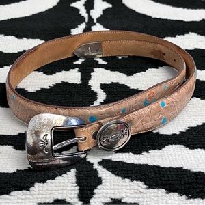 Justin Vintage Western Belt Tooled Leather Size 30